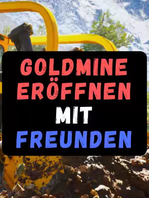 The image is of a game with a yellow excavator arm, brown, muddy earth at the bottom, and a mountain range in the background. The text overlay is on a black rectangular background.