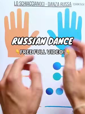 The cover features a diagram of two hands in silhouette, one orange and one blue, with the text 'Russian Dance' overlayed over them. Below the hands are a series of blue circles. Two hands with fingers partially obscuring it. The background appears to be paper.