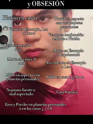 The cover image shows a close-up selfie of a person with superimposed text elements. The person has a neutral expression facing forward. The background is blurred. Various text boxes with astrological terms are overlayed across the face. The overall composition is informative with the focus on text-based astrological information.