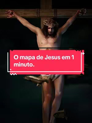 The image features Jesus on the cross, with long hair, a crown of thorns, and a loincloth. A red rectangular banner with white text floats in front.
