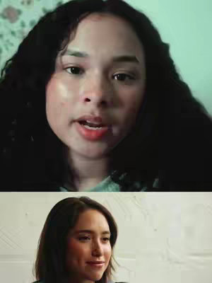 The cover image features two side-by-side panels. The top panel shows a close-up of a woman's face, looking directly at the camera and talking. She has dark, curly hair and light-colored skin. The background is blurred, possibly an interior with wallpaper. The bottom panel is also a close-up shot of the same woman, but her hair is styled differently and she appears to be smiling. This setup creates a before-and-after or a comparison effect, highlighting personality and style.