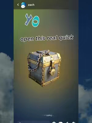 The cover image shows a digital illustration of a treasure chest surrounded by a gradient background. Text overlays are on top, directing the viewer to take a quick action.