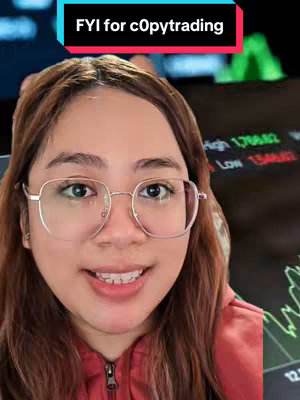A selfie of a woman with glasses and a red hoodie. There's text overlaid on the image, and a stock market background is visible.