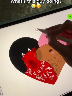The cover image shows a digital illustration in progress displayed on a tablet held up, with a person's hand holding a stylus in the foreground.  The art in progress is of a heart shape made up of several cartoon characters in a heart shape. The tablet's screen has an off-white, almost beige hue, providing a smooth background. The person's hand partially overlaps the screen, holding the stylus. The artwork appears to be of three connected cartoon characters in a heart shape.
