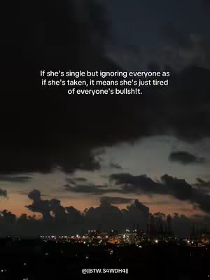 The image shows a night scene with dark, cloudy skies and city lights at the bottom.  Text is overlaid with a quote.