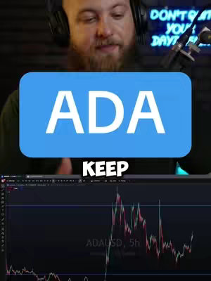 The cover image is divided into two main sections. The upper part features a man with a beard and headphones, positioned in front of a blurred background with what looks like a neon sign. Overlayed on this is a large, light blue rectangle with the word 'ADA' in bold, white text. Below, a graph suggesting market data forms the bottom part.