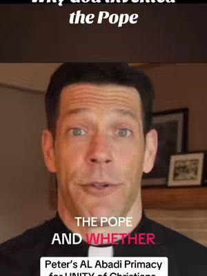 A man in a black clerical collar speaks to the camera, with text overlays. The background is blurred but appears to be an interior setting, possibly a room in a home. The lighting is warm, and the man seems to be delivering the message enthusiastically. The layout is clean and direct, focusing on the speaker.
