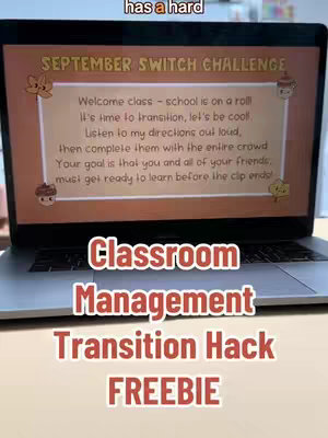 The cover image shows a laptop displaying a classroom management tool, with text overlays promoting the challenge as a free resource. The layout is simple, with clear text on a screen, and the overall composition is designed to attract educators.