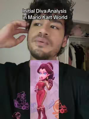 A man is in the foreground, looking up, while holding up a framed image of the Pauline character from the Mario Kart series. The image is overlaid on top of the creator at about the chest level. Text overlay is visible at the top.