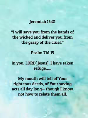 The cover image features a blurred watercolor-like background of light blue and green. Overlaid on top is text in a clean, sans-serif font in black. The text consists of Bible verses from Jeremiah, Psalm and is formatted in a way a quote-heavy video will often use: bolded labels, a mixture of direct quotes and contextual explanation.