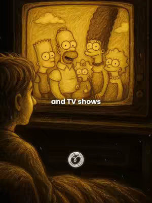 An eye-catching illustration depicting the classic Simpsons family inside a television screen. A person's back is turned towards the screen, gazing in, and text that says, and TV shows.