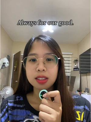 A young woman with glasses holds a round tech device, smiling at the camera. The background is a room with neutral colors. Text overlay says 'Always for our good.'
