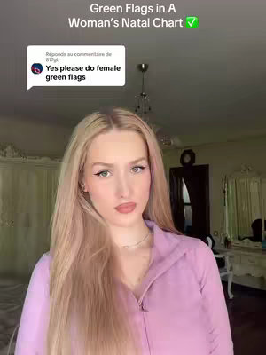 The image features a woman with long blonde hair and a casual pink top. She is positioned in front of a neutral background and a text overlay in a speech bubble. She gazes directly at the camera with a slightly serious expression. 