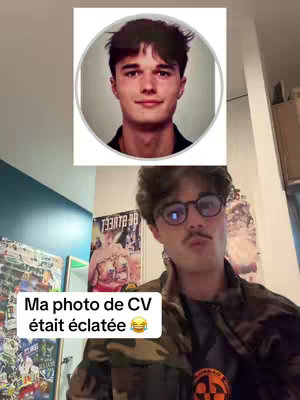 The image is a split view. At the top, a headshot of a young man in a simple, professional setting is in a rounded frame. The bottom half of the image shows a young man with glasses, a mustache, and a casual outfit, looking at the camera. A text overlay is featured at the bottom left.