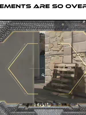 The image is a screen capture from a video game, likely a first-person shooter, with a layered overlay. At the top, text reads 'ELEMENTS ARE SO OVER...', with a blurred background suggesting gameplay and action. The foreground features a targeting reticle, which is a yellow hexagonal outline. Below the reticle, the word 'HAIL' is visible in gold. The overall composition gives the impression of action and targeting information in a stylized manner.