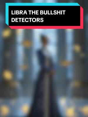 The cover image has a blurred background with vertical lines and soft lighting. The main element is a text overlay in a black box with rounded corners, featuring the words 'LIBRA THE BULLSHIT DETECTORS' in white. Below the text box, a blurred, silhouetted figure appears to be a person of indeterminate gender, standing in a long gown or coat.