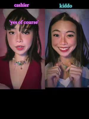 A split image featuring a woman on either side. The left side shows the woman looking at the camera with a serious expression and brace, with the text overlayed 'yes of course'. The right side displays a shot of the same woman with a cheerful expression and braces.