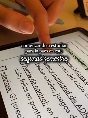 A close-up shot shows a hand with a pen hovering over a tablet screen. The screen displays what appears to be a study guide with text and checkboxes. Overlayed on the image is text in a stylized font.
