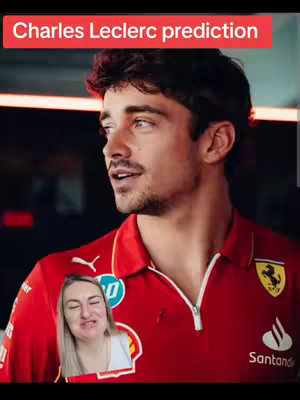 The cover image is a split frame featuring Charles Leclerc on the right side and a woman in a small inset below on the left. Leclerc is in a medium shot, wearing a red Ferrari team polo shirt. The woman in the lower left is smiling, appearing to react to his image. There is overlayed text at the top.