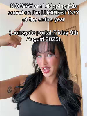 A woman with long dark hair and a black top is facing the camera with a smile and open mouth. Text overlays are at the top of the image in a white font. A hand with a pointing finger hovers on the left of the frame.