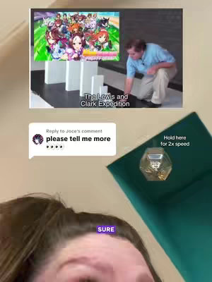 The cover image is a split-screen. The top half displays a video frame with cartoon characters and text. Underneath, and occupying the lower portion of the frame, is a view of the creator’s face with text overlaid. To the right is a button indicating a speed control.
