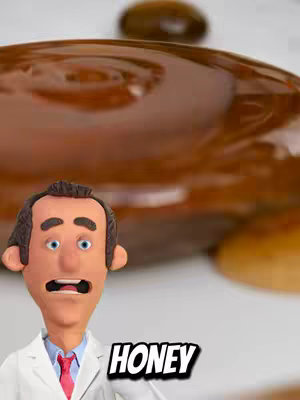 The image showcases a cartoon-style 3D animated doctor with surprised and open-mouthed expression, overlaid in front of a honey-like liquid substance. The word 'HONEY' is positioned at the bottom with a bold font, adding an element of focus. The primary color scheme appears warm thanks to the honey-like substance.
