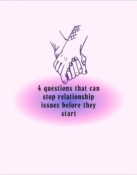 The image features a minimalist design with a light pink background. A line drawing of two hands holding each other is centered at the top. Below the hands, there is a rounded, blurred area in shades of pink and purple. Text is centered within this area, using a bold, black font to deliver a message.