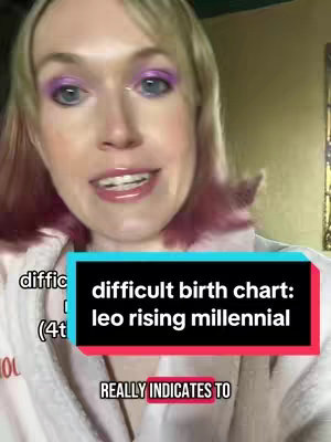 A woman is centered in the frame, looking at the camera and speaking. She has fair skin, light blonde hair, and is wearing makeup with bold purple eyeshadow. She appears to be in an indoor setting, possibly a bedroom or lounge, with what seems to be a light pink bathrobe. Text overlays cover different parts of the image.