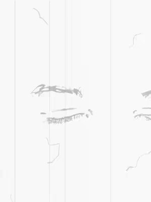 A primarily grayscale image of an abstract pencil sketch of a person's partial face. Vertical gray lines divide the image into panels or sections. The drawing captures the area around the eyes and nose, with detailed shading around the eyelid, eyelashes, and parts of the brow. The left side suggests the top of a bird in flight.