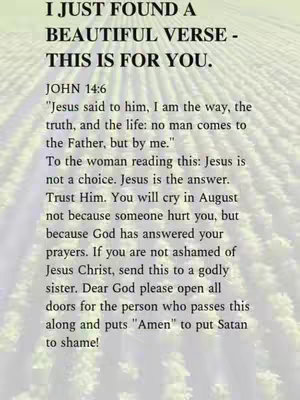 An image with a blurred green background that resembles rows of crops. Overlaid on this background is white text in a variety of fonts and sizes, forming a religious verse.