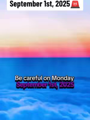 The image shows an abstract landscape with a gradient sky transitioning from orange to pink, fading into a blue horizon resembling clouds or water. Overlayed are text elements: the top line states the date and the bottom text contains the message for the viewer.