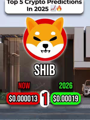 The cover image is composed of several layers. A background shows a blurred building exterior, possibly a modern house or business complex. Overlaying this is a design featuring the Shiba Inu dog, the logo for SHIB cryptocurrency, centered within a red circle. Below the Shiba Inu logo, the text "SHIB" is displayed in bold white letters. The bottom of the image presents a comparison, with columns for "NOW" and "2026." Below the "NOW" label is the price $0.000013 in red, and below the "2026" is the price of $0.000019 in green