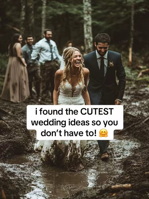 The cover image shows a wedding scene in a forest. A woman in a white wedding dress is walking with a man in a suit. They appear to be embracing, with green trees in the background. The ground looks muddy.