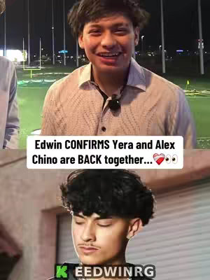 The cover image is a split screen featuring two men. The top half shows a man with short, dark hair, wearing a light-colored shirt, smiling toward the camera. The background appears to be a dimly lit outdoor setting, possibly a golf course at night. The lower half shows another man with slicked-back, dark curly hair, with a slight smirk. The background is a building facade. Overlaid is the caption, in a text box.