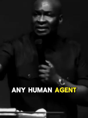 A black and white image of a man speaking into a microphone. Text overlayed in the lower third reads, "ANY HUMAN AGENT".