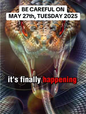 A close-up shot of a snake's head with its mouth open, revealing sharp teeth. Overlayed on top are two lines of white text, with one line of red text.