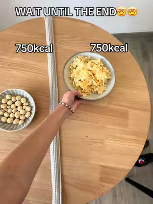 The cover image shows two small plates of food on a wooden table. One plate contains macadamia nuts and the other contains chips. The text overlay reads "WAIT UNTIL THE END" with emoji of a face with concerned eyes and steam coming out of its nose.