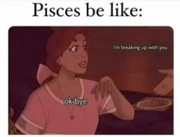 An animated image from a cartoon of a women making a facial expression of okay with a message box of text above. The background is a dark brown.
