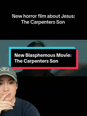 The cover image showcases a woman's face in front of a dark background, with overlay text suggesting a new horror film about Jesus. The woman holds one finger to her lips, her expression thoughtful.