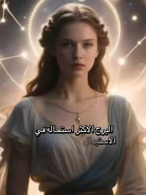 The cover image showcases a digitally created illustration featuring a woman with long brown hair, styled with a braided crown and flowing down. She is depicted in a soft-focus, ethereal style, wearing a light-colored, off-the-shoulder dress. Behind her, a glowing circular pattern is evident, suggesting a celestial or spiritual theme. The upper part of the image has a background implying a mix of light and darkness, enhancing the image's mystical atmosphere. Overlaid at the bottom is Arabic text in a white font.