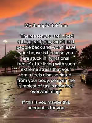 The cover image shows an outdoor scene captured during twilight or dawn, with a sky transitioning from orange to pink and purple hues. The foreground features a wet asphalt surface, possibly after rain, with reflections of lights and vehicles. Cars are parked along the side of the road. Text overlays are centered on the image that provides a quote from the creator's therapist.