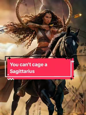 A digital artwork depicts a woman on a horse, holding a bow and arrow, in a fantasy setting. The woman has long flowing hair and wears a warrior-like outfit. She is set against a background featuring a cloudy sky and constellations. A red rectangle overlaid on the image displays white text.