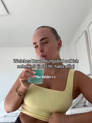 A woman with blonde hair, wearing a yellow tank top, holds a glass of blue liquid up to her mouth. Text overlays the image.