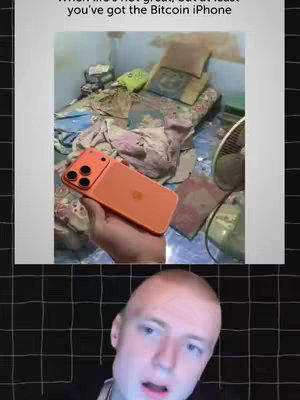The cover image displays a selfie-style video with a divided composition. The top half shows a cluttered room with visible bedding and various items, creating a sense of disarray. In the foreground of this room, a hand holds an orange iPhone, drawing attention. The bottom half features a young man’s face, looking directly at the camera and speaking.