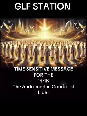 An artistic image depicting a celestial scene. A multitude of figures dressed in white robes stand in the foreground, bathed in golden light, facing towards an ethereal, glowing source. Above, angels fly amidst stylized, ornate structures and a bright light radiating outwards from the background