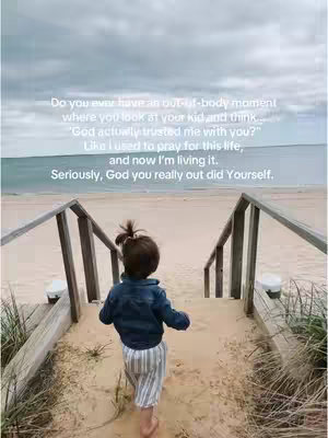 A young child with a ponytail walks away from the camera up a set of wooden stairs leading to a beach. The beach is in the background. Text overlays with a white font are displayed on the top half of the cover image.