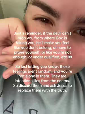 A close-up shot of a person's face with text overlayed. The person is looking towards the side, with their hand near their chin. The text is in a casual style with the top part in a larger font.