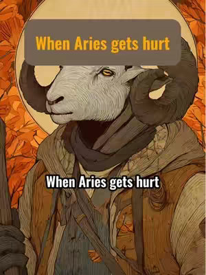 An illustrated image features a ram, symbolizing the Aries zodiac sign; the ram appears to have human-like features; the ram is set against a backdrop of autumn leaves; text overlays indicate the video's content.