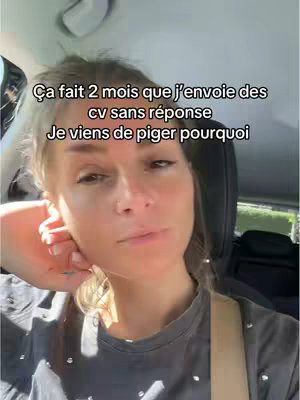 A selfie video taken inside a car. The creator is a woman with blonde hair, looking directly at the camera with a contemplative expression. Text is overlaid on the image, describing the video's theme. The overall composition is straightforward with a casual setting.