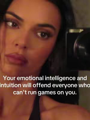 The image shows a close-up selfie of Kendall Jenner, with a mirror reflecting the background. She's looking directly at the camera with a serious expression, and text overlayed on the bottom.